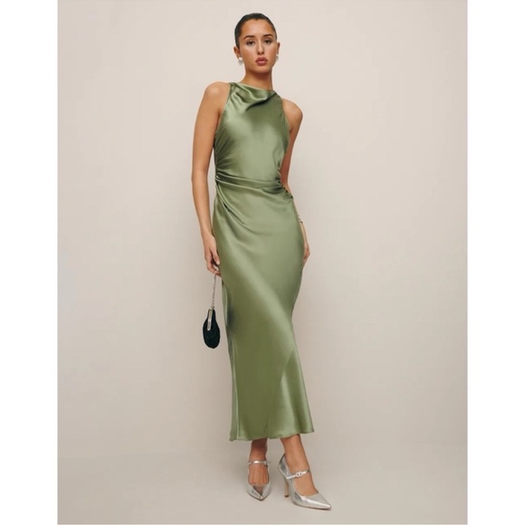 NWT Reformation Casette Silk Maxi Dress Artichoke Green 8 - Picture 11 of 13